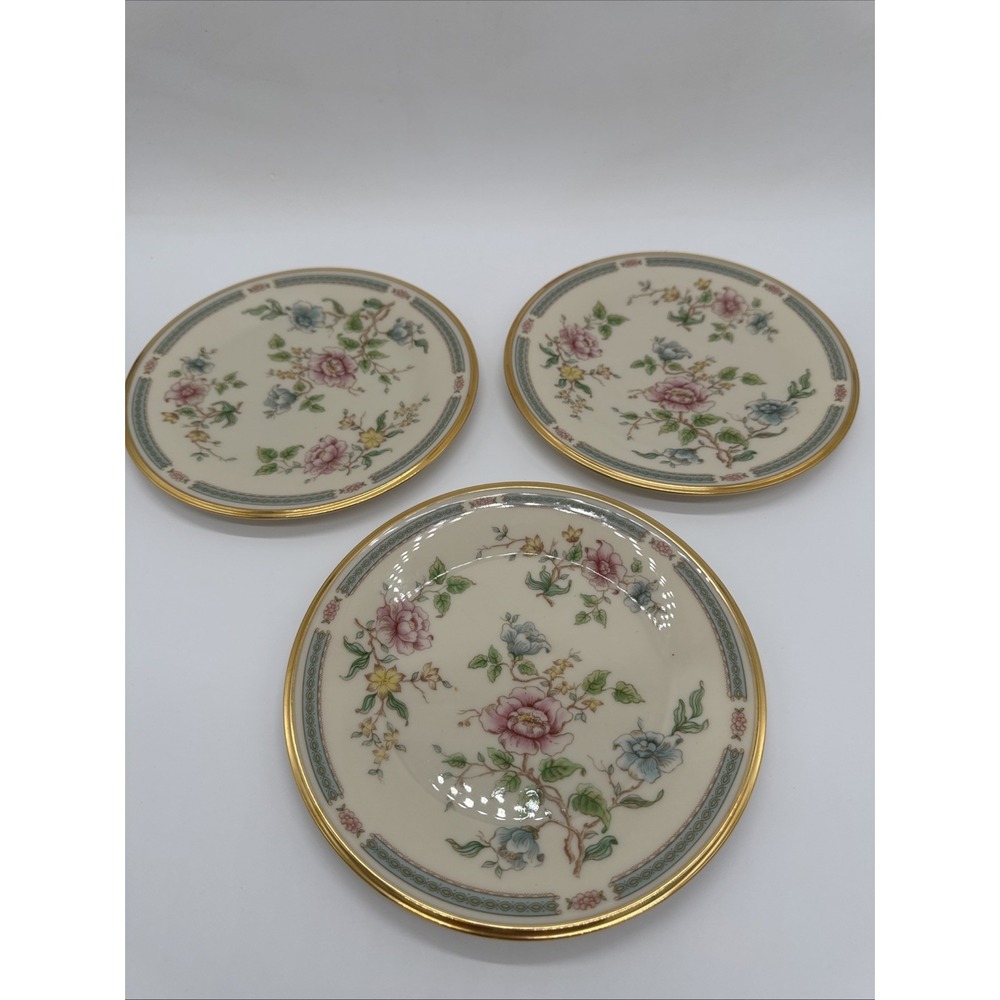 3 Vintage Lenox Morning Blossom Salad Plate 8-1/8" with Flowers and Gold Trim